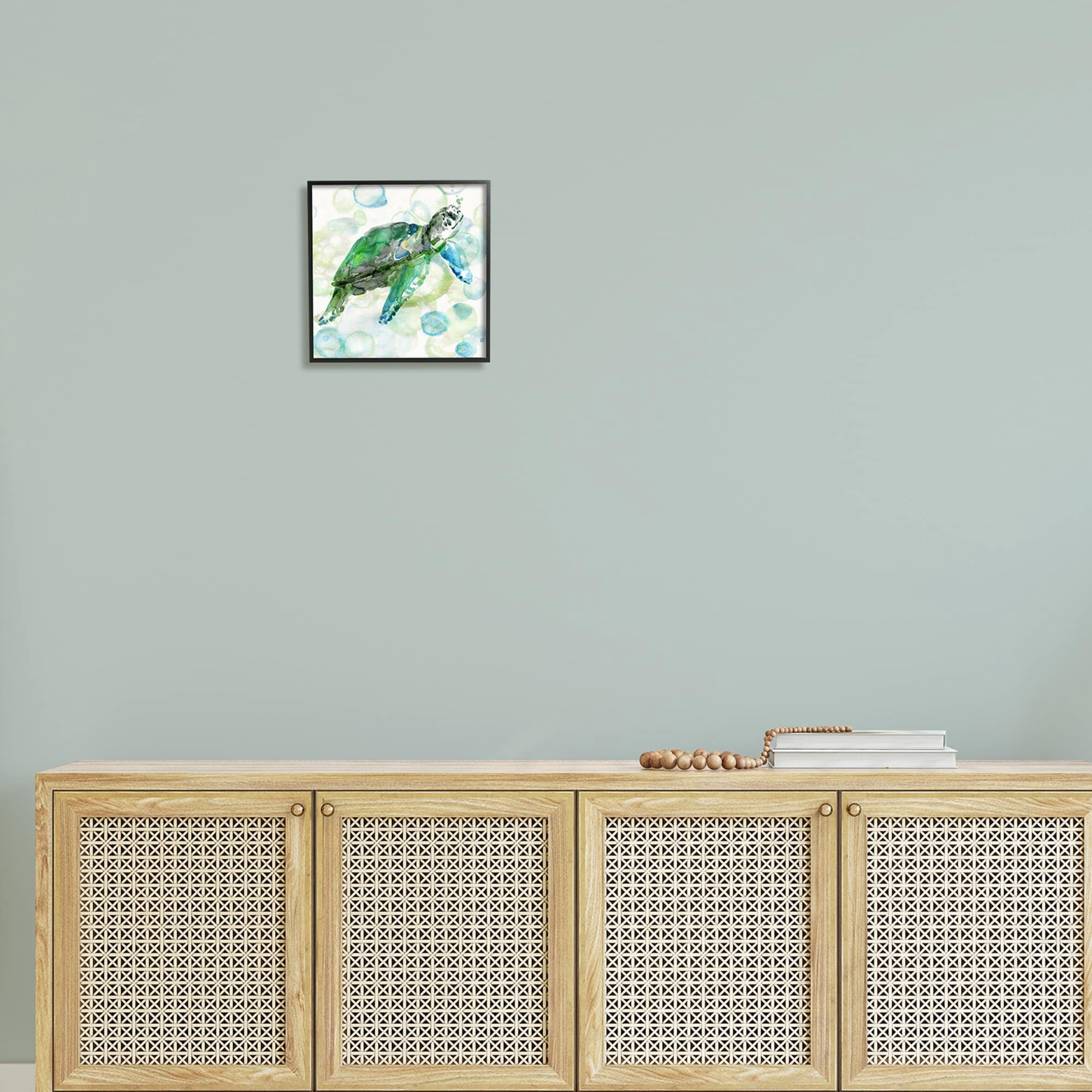 Stupell Industries Aquatic Sea Turtle Water Bubbles Watercolor Detail Painting Black Framed Art Print Wall Art, Design by Carol Robinson