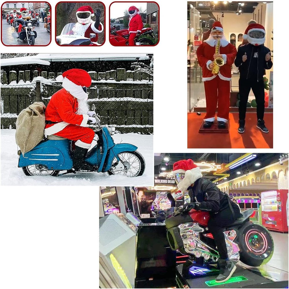 Housse De Casque De Moto De Noël - Déguisement Père Noël En Peluche - Pour Casque Intégral - Cadeau Fun Et Décoratif