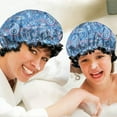 thumbnail image 6 of Shower Caps,Blue Paisley Pattern Waterproof Shower Cap for Women 4 Pieces,Double Reusable Hair Cover for Shower PEVA Elastic Stretch Hem, 6 of 7