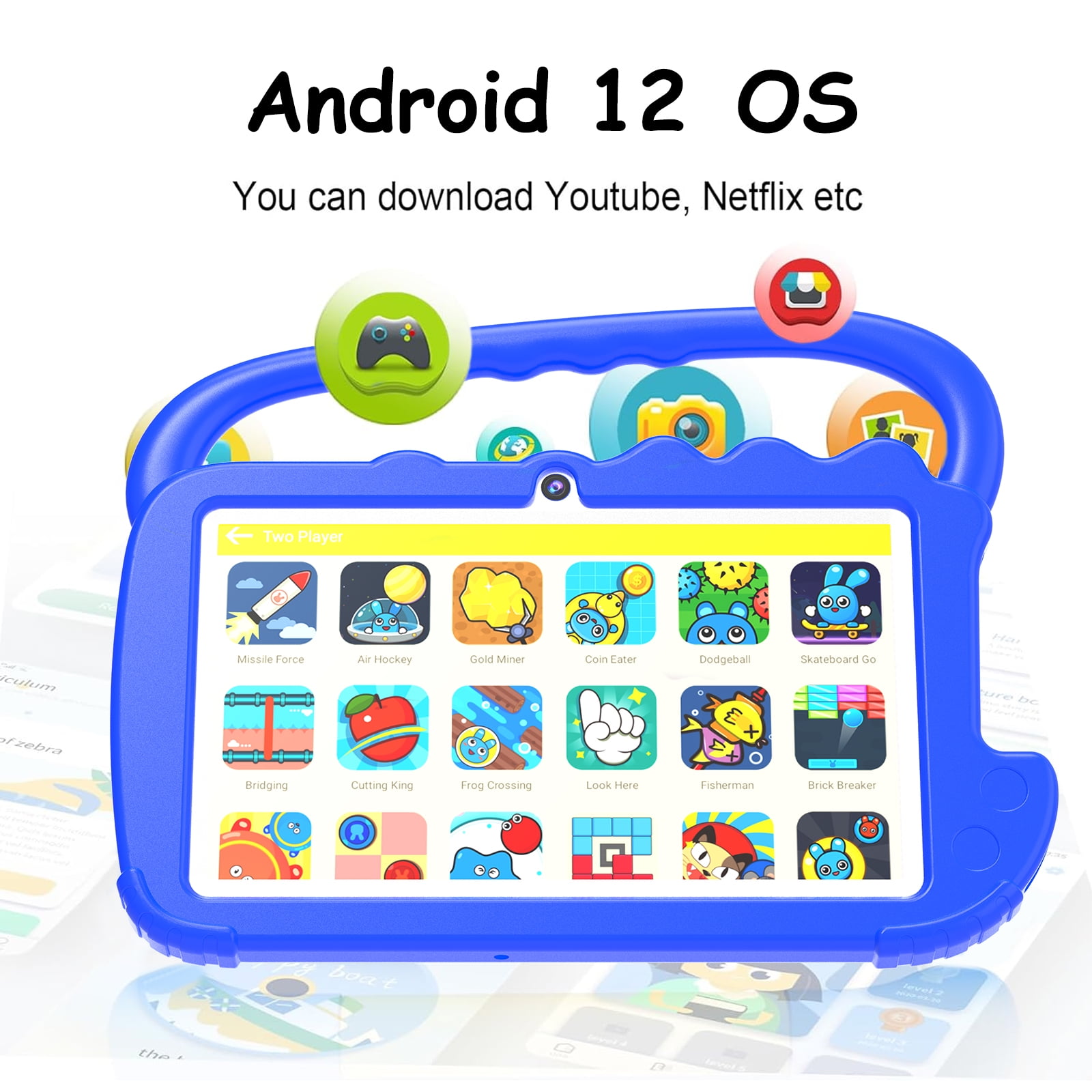 Kids Tablet, Toddler Tablet, 7 inch Tableta for Boys Girls, 32GB ROM 4GB RAM Android 12 Tablet, WiFi Dual Camera 7" Safety Eye Protection Screen, Parental Control APP, Latest Model Kid Tablets. Blue.