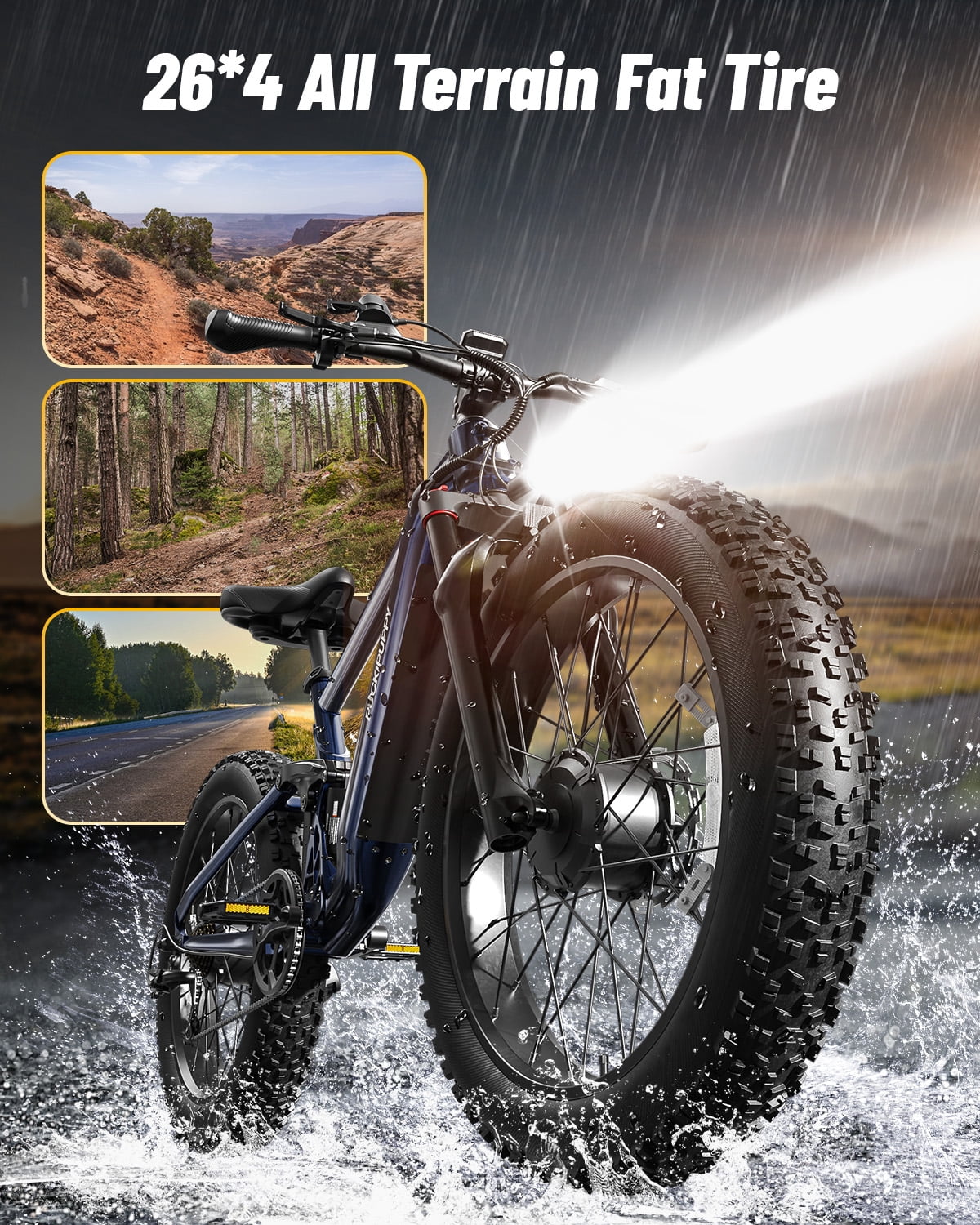 PUCKIPUPPY Dual Motor Electric Bike for Adults 1600W Peak up to 80Miles Range 28mph Max Speed 26" Fat Tire Full Suspension E-Mountain Bike 48V 20AH Battery 8 Speed Ebike, Comply with UL2849 By SGS