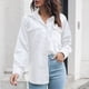 thumbnail image 2 of Blusa Manga Larga Cuello En V Dos Bolsillos Botón Color Puro Camisa Suelta De Moda para Mujer, 2 of 5