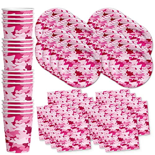 Birthday Galore Pink Camo Birthday Party Supplies Set Plates Napkins Cups Tableware Kit for 16 party-supply-packs