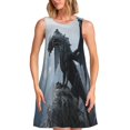 thumbnail image 1 of Daiia Robes pour Femmes Imprimé Dragon Gris Vallée 2025 Tendance Manches Courtes Robes Décontractées Amples Fluides Maxi Robes de Soleil, 1 of 7