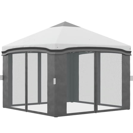 Barara King Outdoor Canopy Tent, Patio Portable Canopy,10' x 10' Pop Up Canopy Tent with Netting, Instant Tents with Wheeled Carry Bag and 4 Sand Bags, Gray