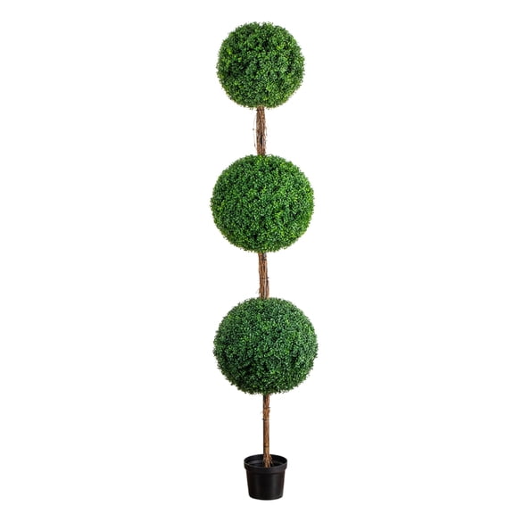 Nearly Natural 8ft. UV Resistant Artificial Triple Ball Boxwood Topiary Tree (Indoor/Outdoor)