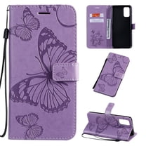 Dteck Galaxy S20 FE (Fan Edition) 5G Case, Embossed Butterfly PU Leather Magnetic Folio Flip Wallet Case Built-in Card Holder with Wrist Strap Stand Cover For Samsung Galaxy S20 FE 6.5 inch, Purple