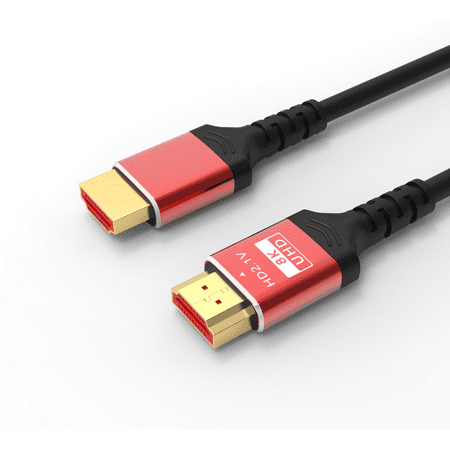 HDMI Cables 2.1 6.6ft, 48Gbps 8K Ultra High Speed HDMI Arc Cord, 4K @ 120Hz 144Hz, 8K @ 60Hz, HDCP 2.2 & 2.3, HDR 10, Compatible with Laptop Monitor UHD TV PS5 PS4 Dolby -Red