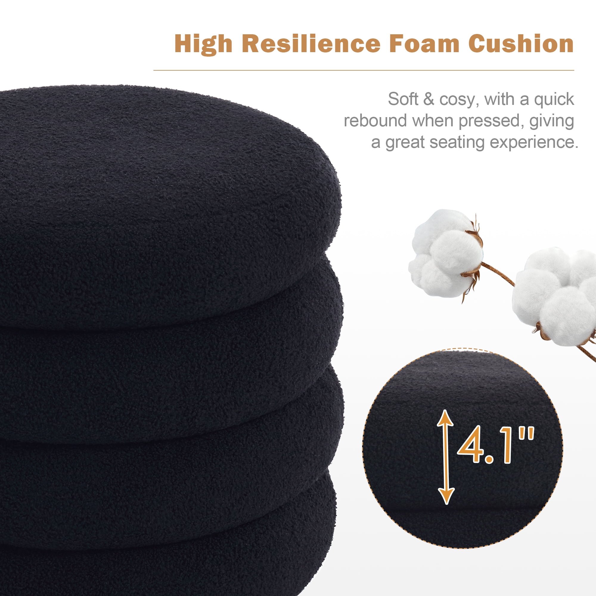 Zesthouse 19.5" Wide Round Boucle Storage Ottoman, Tufted Sherpa Ottoman Footstool for Living Room Bedroom, Black