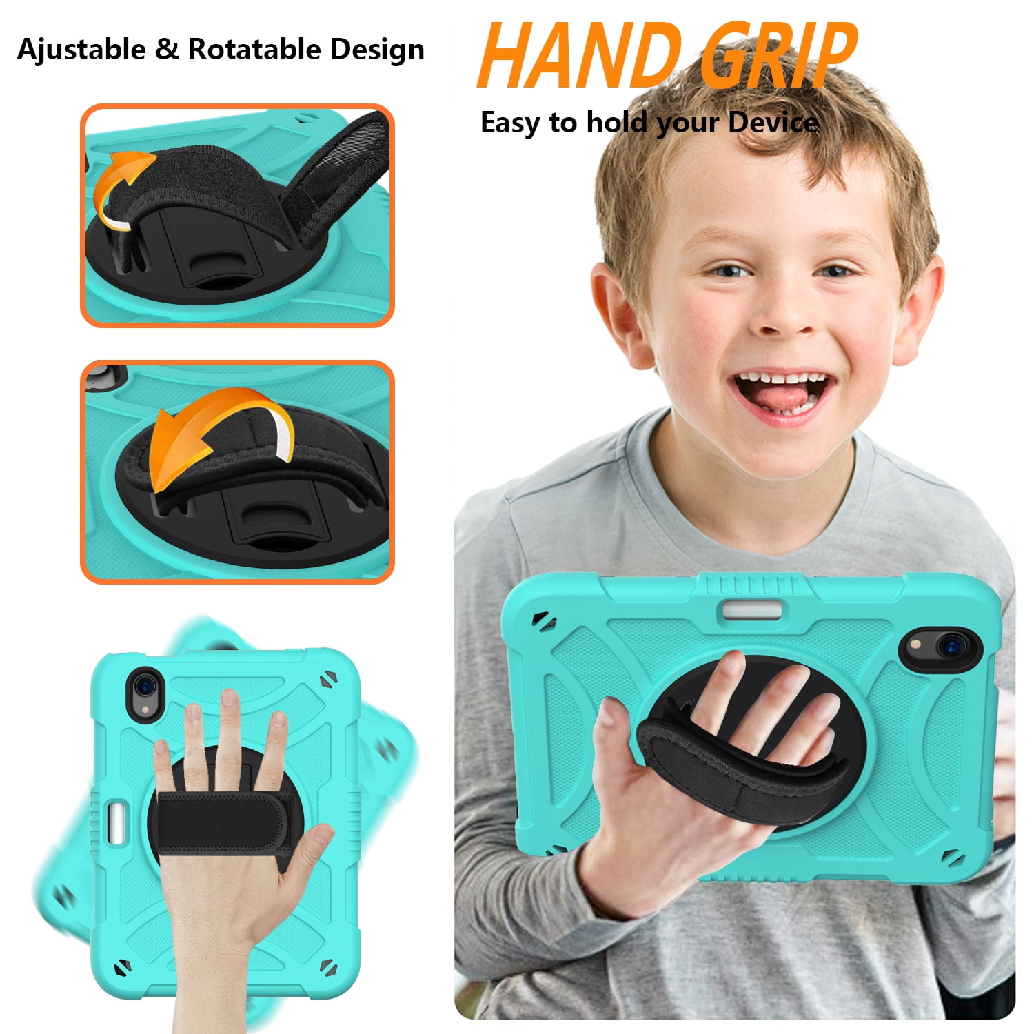 Decase for Apple iPad Mini Case 8.3” 2021 with Pencil Holder,360 Rotating Hand Strap,& Stand, Drop-Proof Kids Case for iPad Mini 7 A17 Pro 2024/iPad Mini 6 2021 8.3 Inch,Mint
