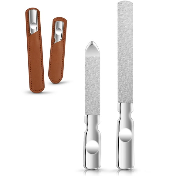 2pcs Lista de uñas de acero de acero inoxidable Herramientas de pedicura de manicura de uñas de doble cara con estuche de cuero para hombres mujeres