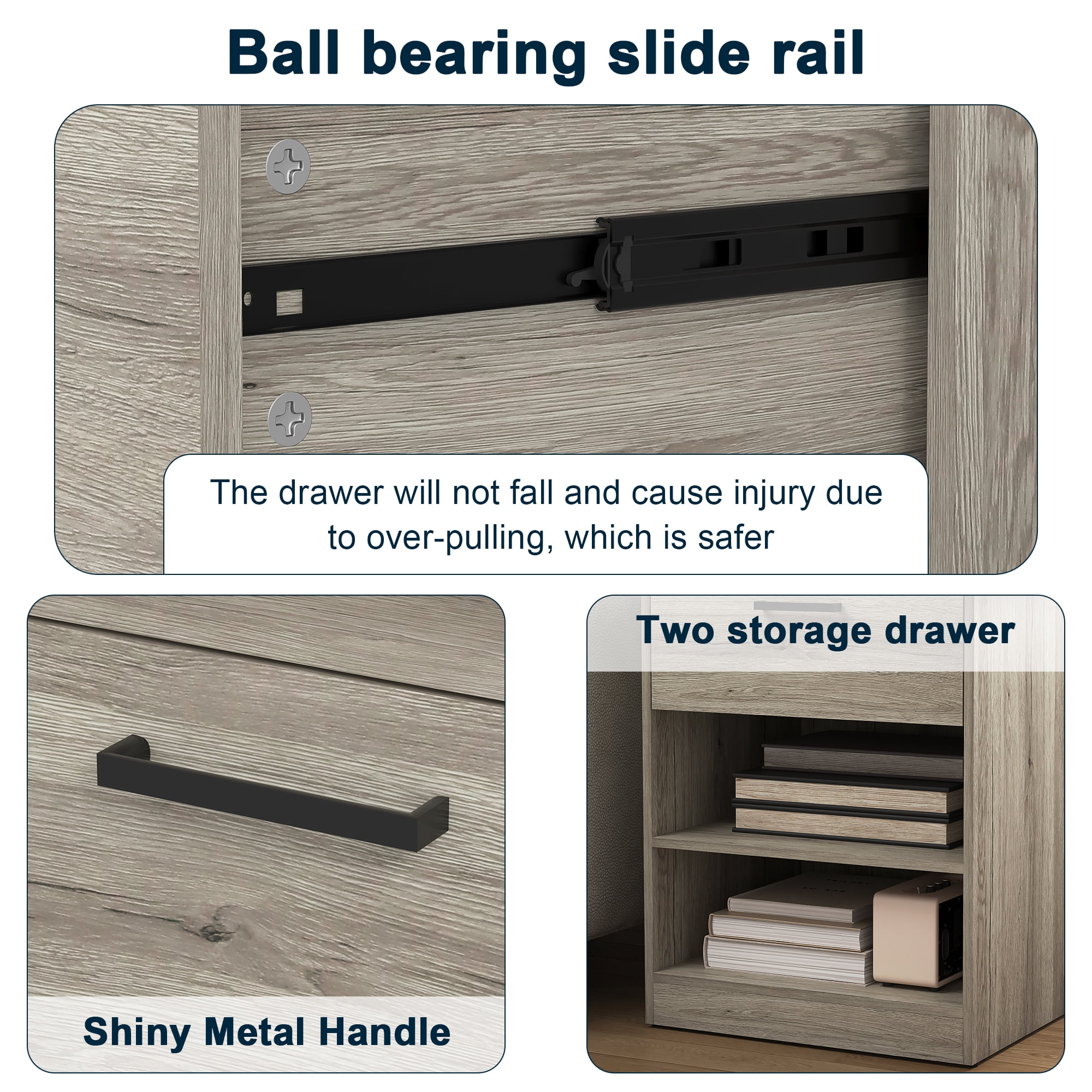 Demi Bonn 18.9" Side Table with Fast Charging Station USB C Cable Fast Charging, Wood End Table Nightstand with Drawer and Shelf for Living Room, Gray