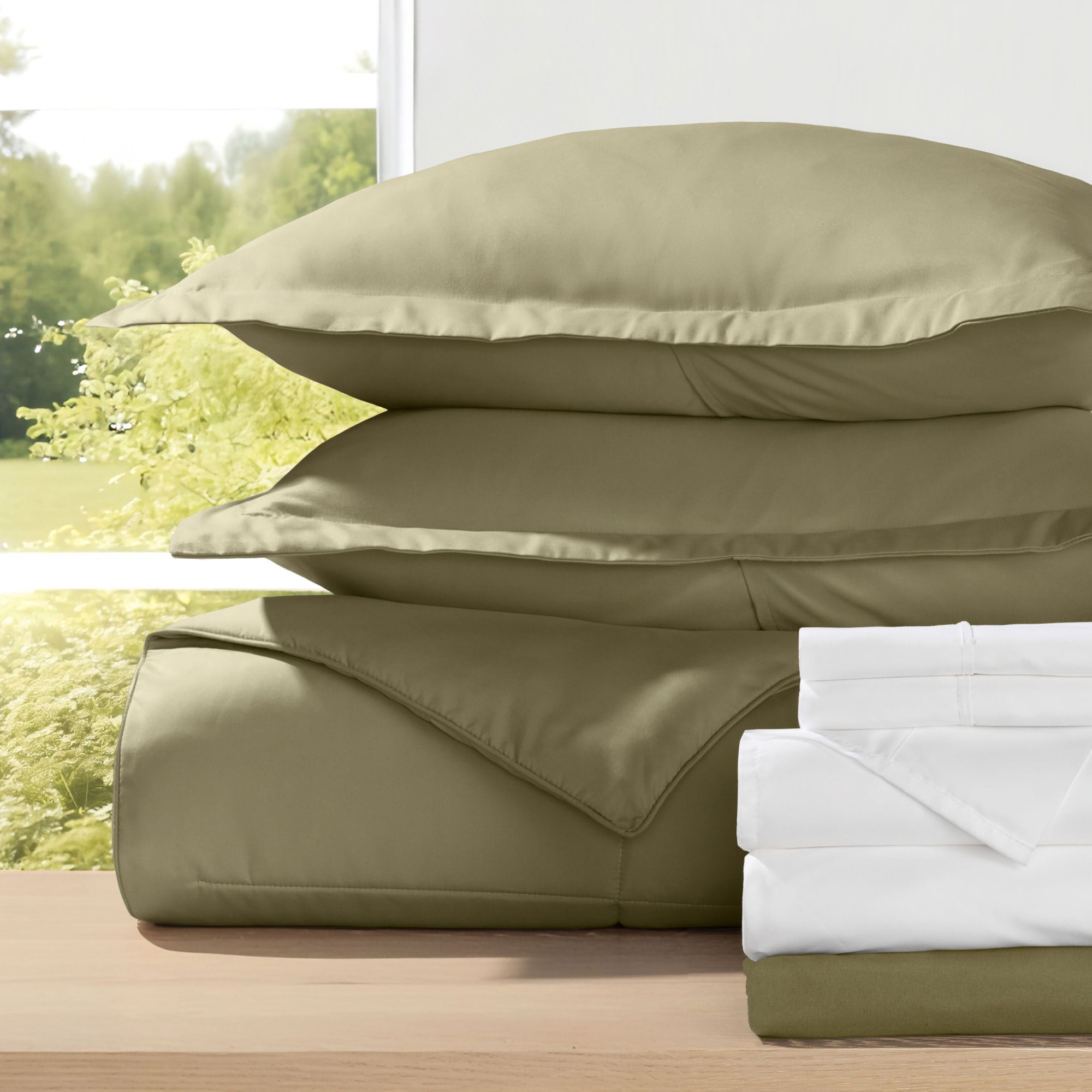 Noble Linens 8-Piece Sage Bed in a Bag Microfiber Bedding Set, Twin
