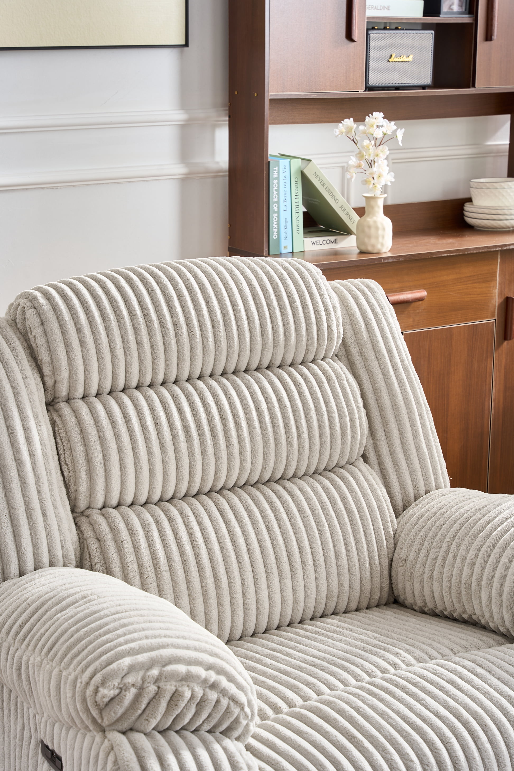 Leumius Extra Wide Power Recliner Chair,270° Swivel Rocking Chair with Heat & Massage,USB & Type C Charging Port,Velvet Upholstered Recliner with Side Pockets for Living Room, Bedroom, Nursery,White