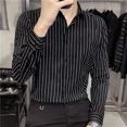 thumbnail image 3 of Camisa y blusa de hombre negra de manga larga a rayas para hombre, moda de oficina 2024, corte normal, ajustado, con mangas, 3 of 5