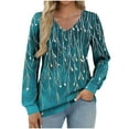 thumbnail image 5 of JUSLIO Shirts for Women Relaxed Fit Graphic Blouses Irregular Print Long Sleeve V Neck Blouses Green 2XL, 5 of 5