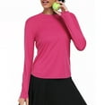 thumbnail image 4 of Ltctricy Workout Tops for Women Long Sleeve Crewneck Curved Hem Athletic T Shirts Running Yoga Tees with Thumb Holes(Hot Pink,Medium), 4 of 7