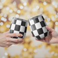 thumbnail image 2 of 12oz Stemless Wine Tumblers Black and White Checkered Pattern Vacuum Insulated Stainless Steel Travel Tumbler Cups Mug with Lid and Straw for Champaign,Cocktail,Beer with Cleaning Brush, 2 of 5