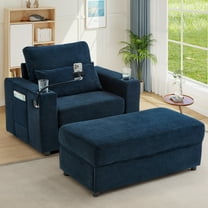 Lunale Accent Chair with Ottoman, Indoor Lounge Chair with USB & Storage, Modern Upholstered Sofa Armchair for Living Room, Bedroom, Apt., Blue Chenille