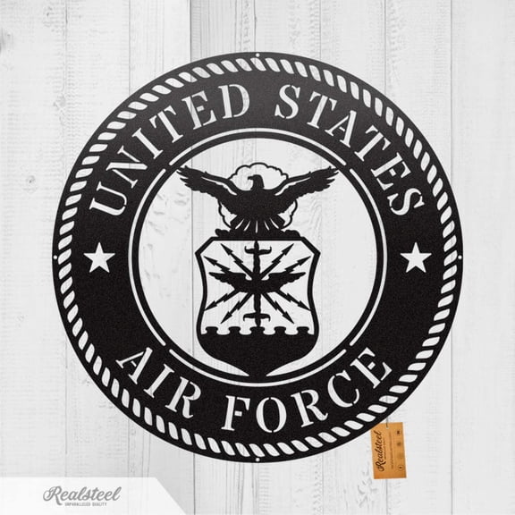 RealSteel US Military Branch Wall Art - Army, Navy, Air Force, Marine Corps, Coast Guard & Space Force (Airforce/ Black)