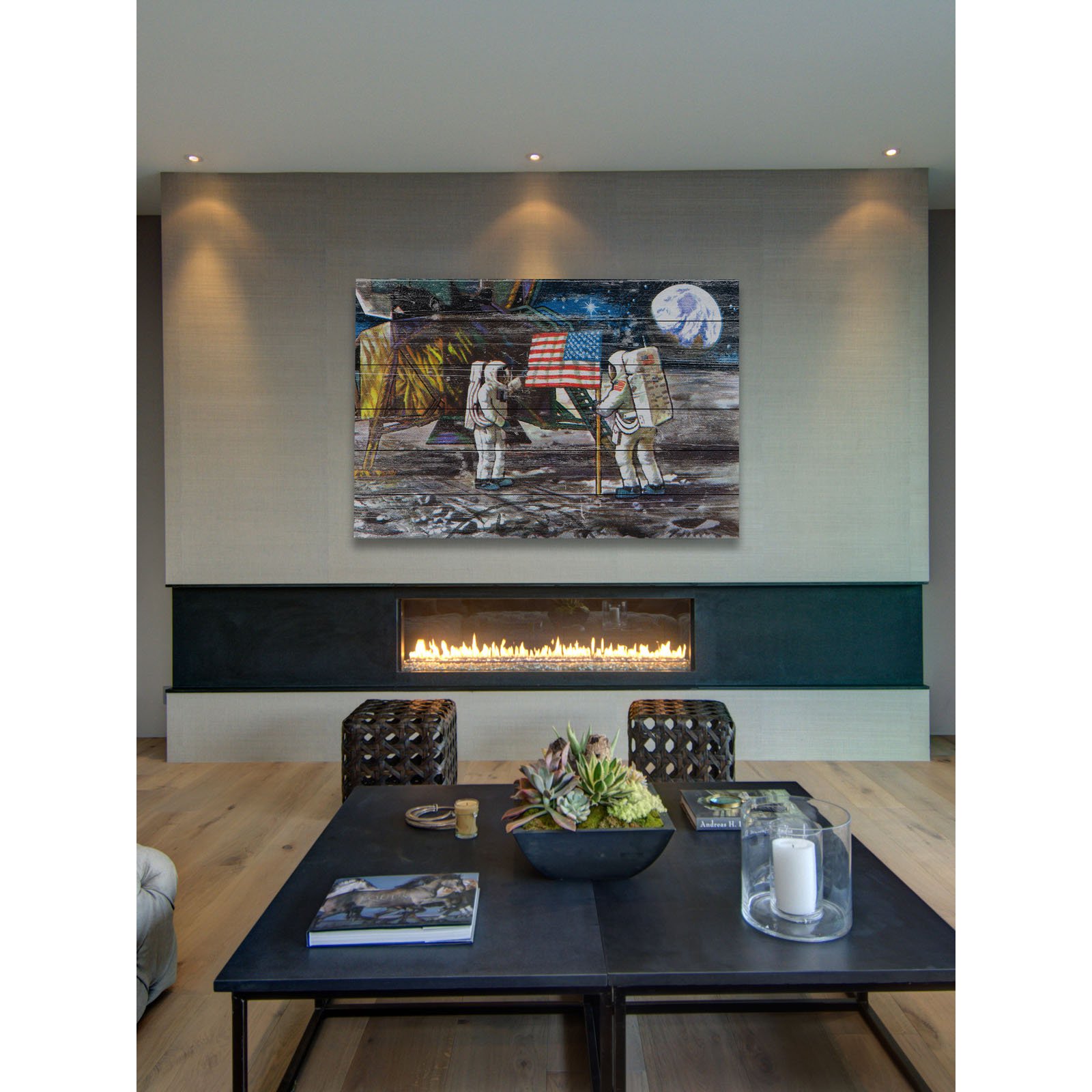 Marmont Hill - "Moon Landing" Painting Print on White Wood