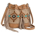 thumbnail image 4 of Montana West Aztec Bucket Bags for Women Western Fringe Crossbody Bag Vintage Drawstring, Tan, 4 of 7