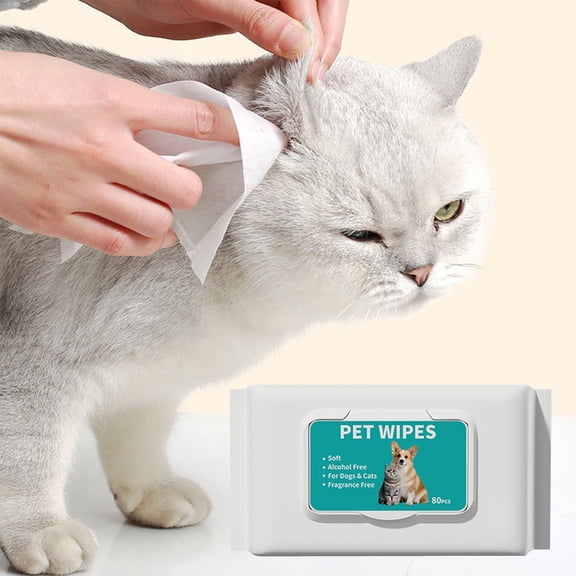 Disposable Pet Wipes for Dogs and Cats, No Rinse Grooming Wipes for Face Eyes Paws, Gentle Water-Based Pet Wipes for Home Travel Between Baths, 80 Count