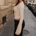 thumbnail image 6 of Women's T-Shirts Lace Trim Square Neck Y2k Tops Long Sleeve Slim Fitted Basic Crop Tee Shirt Going Out Outfits (L, Khaki), 6 of 7