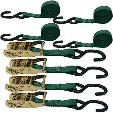 

4 Pack of 1 inch Green Ratchet Straps with Coated S