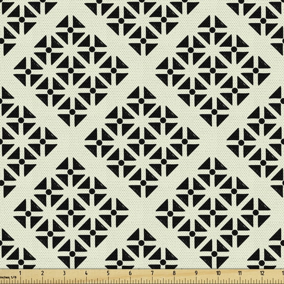 Ambesonne Mexican Fabric by the Yard Upholstery, Triangles Dots Repeating, 1 Yard, Charcoal Grey and Coconut