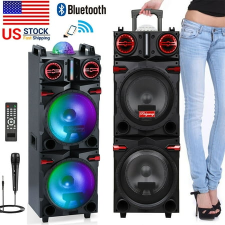 9000W Dual 10" Subwoofer Bluetooth Speaker Rechargable w/LED DJ FM Party Karaok