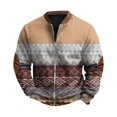 thumbnail image 2 of Men's Retro Knit Print Zip Up Sweatshirt, Casual Long Sleeve Cardigan Style Fleece Jacket, Vintage Streetwear for Christmas, Fall Winter, Cozy Layering Top,Khaki,S, 2 of 6