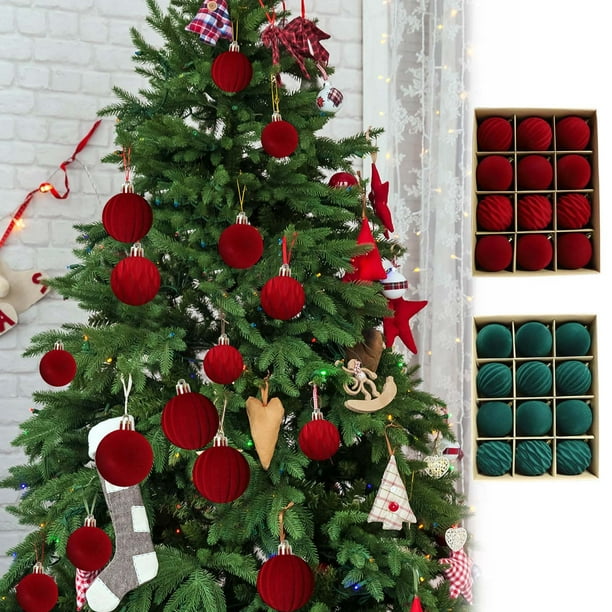 Fiudx Bolas Navideñas de Terciopelo, Adornos Flocados para Árbol, Adornos Colgantes, Elegante Toque Invernal, Decoración Navideña para El Hogar, Versátiles para Árboles y Más, Juego de 12 Piezas, Tam