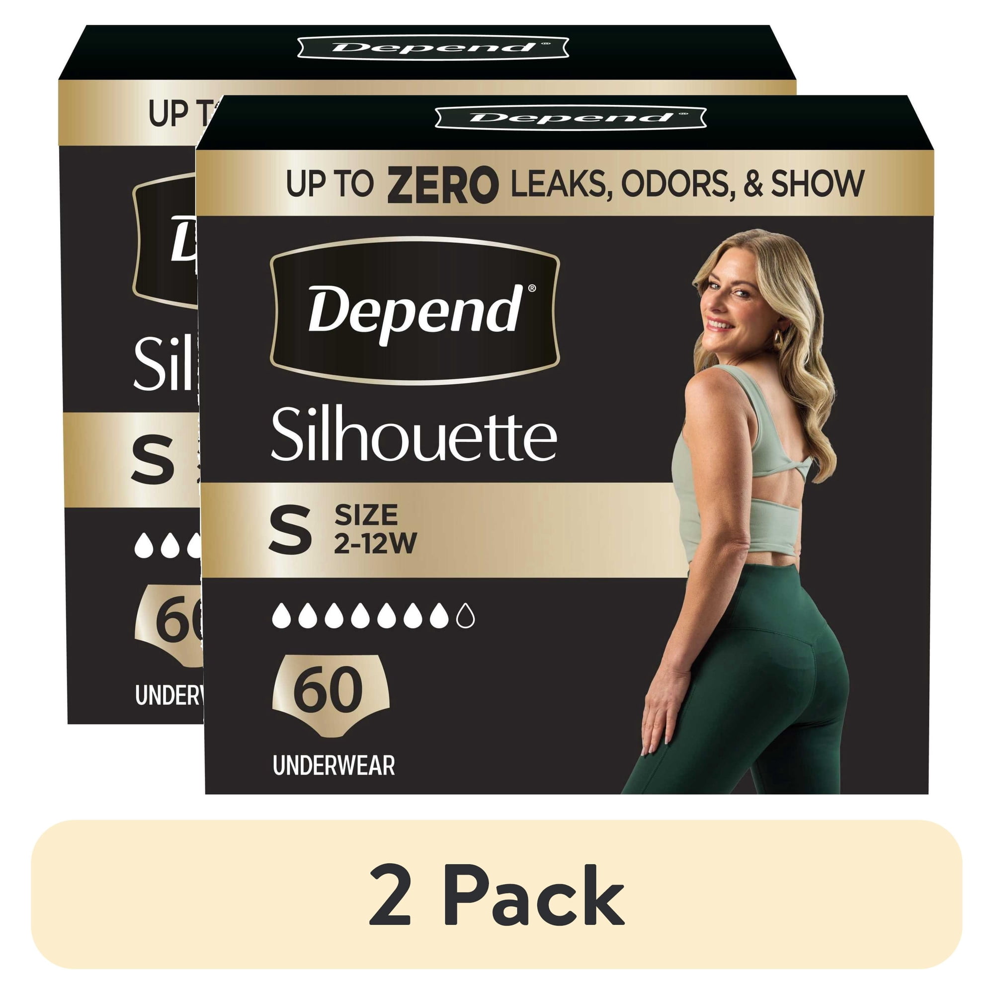 (2 pack) Depend Silhouette Women’s Incontinence & Postpartum Bladder Leak Underwear, S, 60 Count