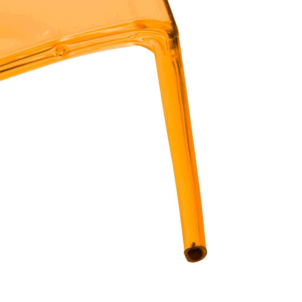 LeisureMod Murray Mid-Century Modern Dining Chair - Transparent Orange Acrylic, Ergonomic Design, Stackable