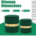 thumbnail image 3 of Joveco Round Set of 2 Ottoman with Storage-Upholstered Velvet Vanity Stool for Makeup Multifunctional Ottomans Padded Seat Foot Rest for Living Room&Bedroom with Metal Band (Dark Green), 3 of 7
