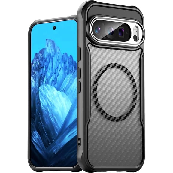 Magnetic Case for Google Pixel 8A Case Compatible with Magsafe Carbon Fibre Delicate Matte Texture Soft Silicone Semi-Translucent Back Airbag Anti Drop Lens Protection Shock Case, Black