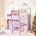 thumbnail image 1 of Bingirl Vanity Table Set with LED Lights and Stool, MDF Children’s Makeup Table STM-03, Purple, 1 of 6