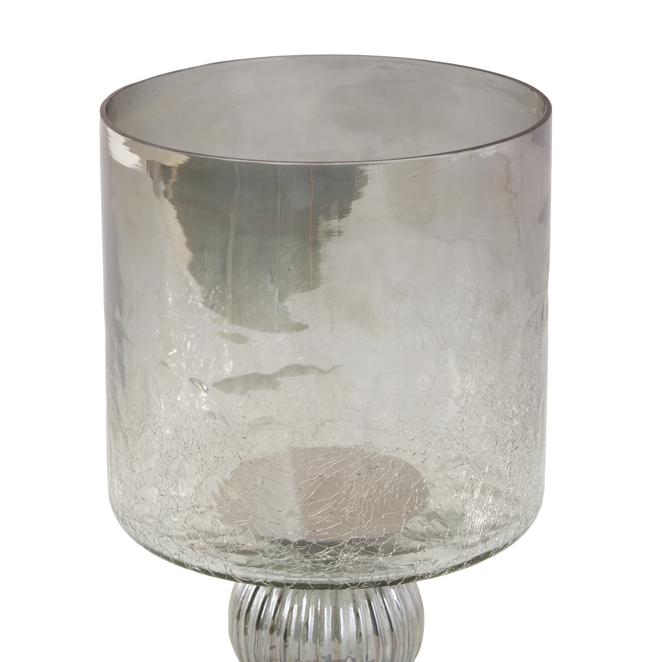 DecMode Black Glass Handmade Turned Style Pillar Hurricane Lamp with Smoked Glass Finish