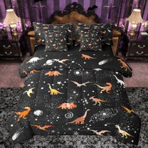 Homewish Cartoon Dinosaur Bedding Comforter Set 7pcs for Preppy Children Kids,Kawaii Animal Dino Queen Bedding Sets Super Cozy,Gradient Universe Galaxy Queen Sheet Sets,Breathable Home Decor