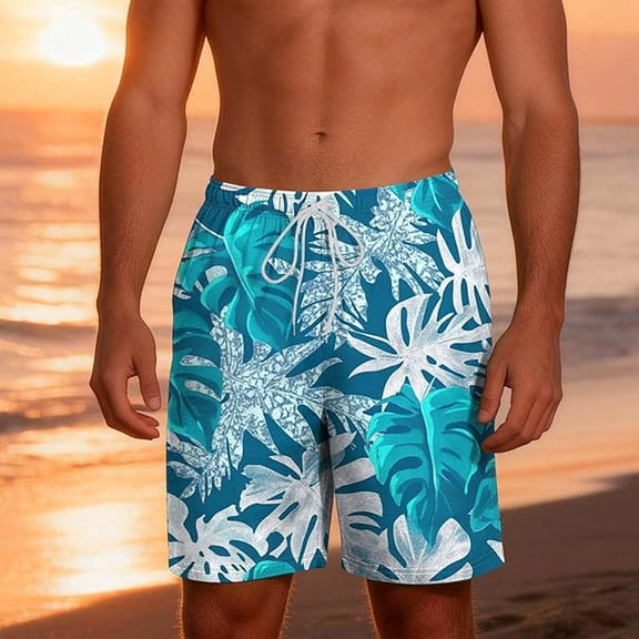 CONZONE Mens Swim Trunks Hawaiian Graphic Y2K Board Shorts for Men Elastic Waist Drawstring Lightweight Quick Dry Summer Beach Swim Shorts