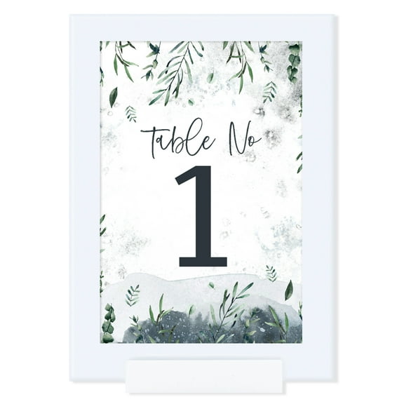 Koyal Wholesale Snowy Woodland Forest Watercolor Wedding, Table Numbers 1-20 on Perforated Paper, Single-Sided, 1 Set