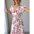 thumbnail image 5 of Women'S A Line Dress with Tie Waist Floral Print Beach Vacation Party Short Sleeve Ruffle Elegant Red M, 5 of 7