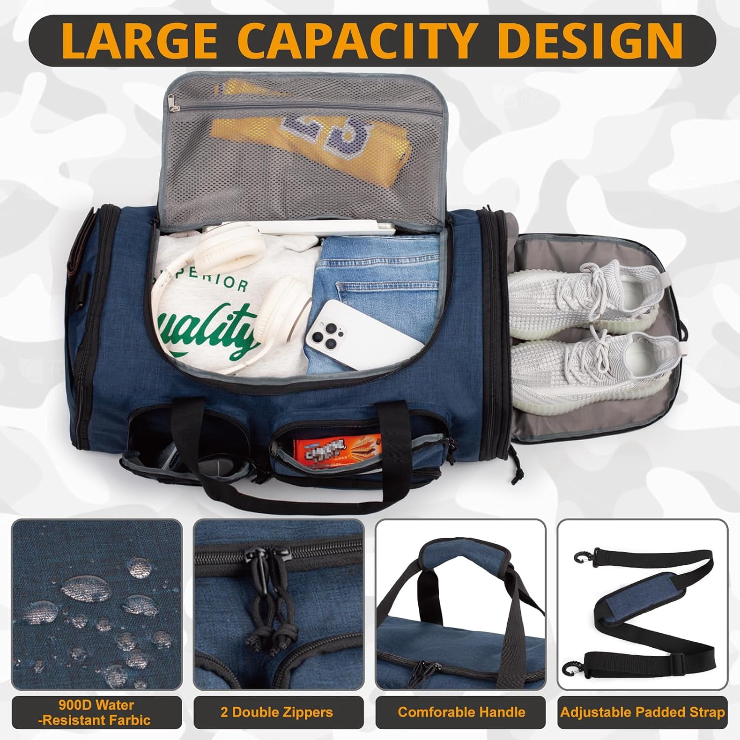 27.5In Expandable Gym Bag For Men,58L Large 3 in 1 Sports Travel Duffle Bag With Shoes Compartment,Water Resistant Sports Gym Tote Bags Multi-functional Travel Backpack Overnight Bag