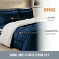 thumbnail image 3 of Swift Home 3PC Reversible Winter Plush Sherpa & Faux Micromink Comforter Set, Navy, King, 3 of 6