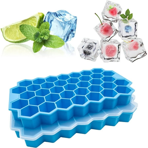 Wattne Ice Cube Trays 2 pack, 74 Cavity Ice Cube Maker, Stackable Silicone Ice Trays Maker with Lid, Easy Release Reusable Ice Cube Tray for Whiskey, Cocktail, Bourbon & Chilled Drinks (Blue)
