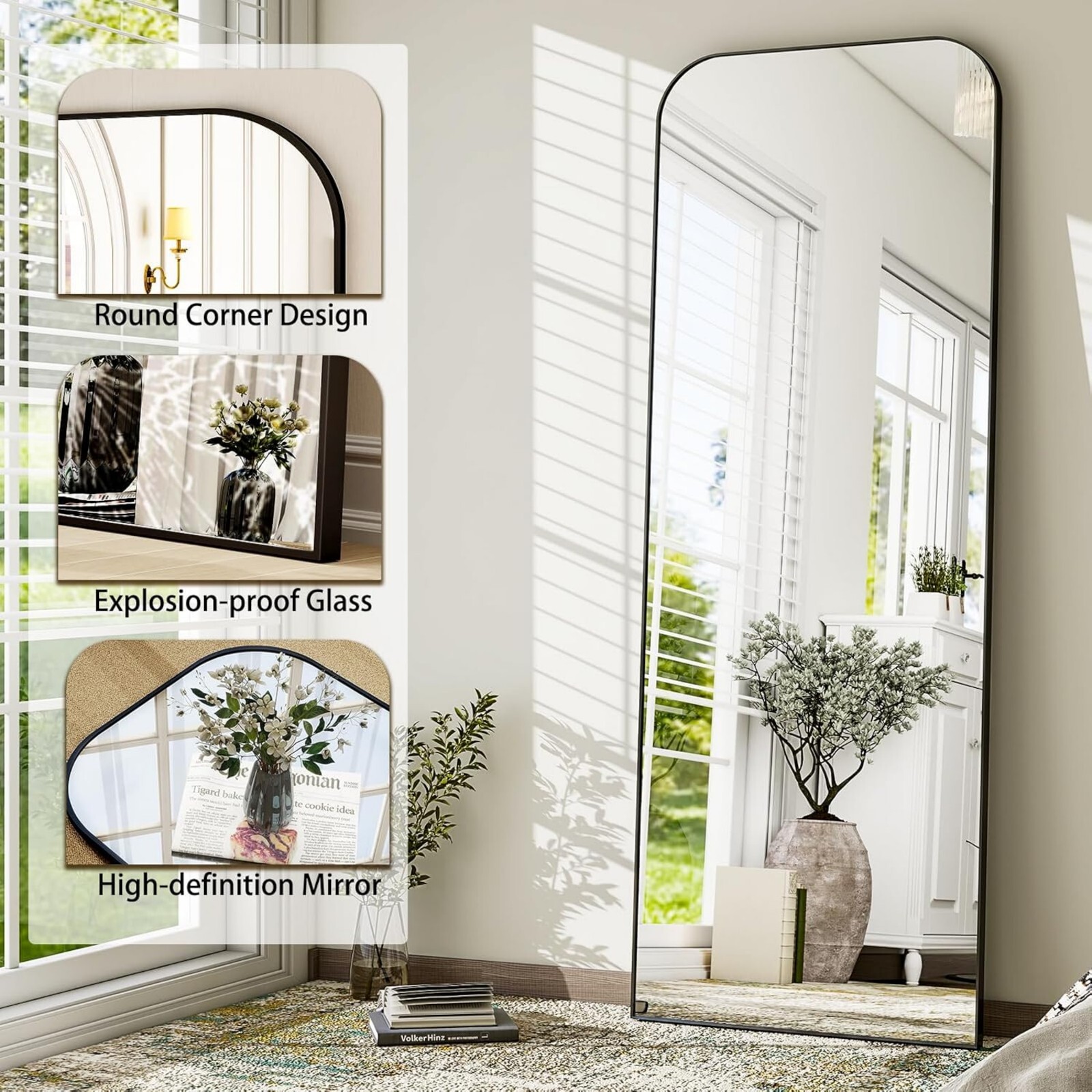 AUROMIR 64"x21" Arched Full Length Mirror Freestanding Floor Mirror with Metal Frame, Black