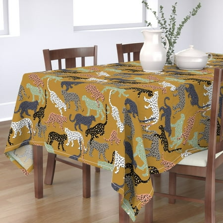 

Cotton Sateen Tablecloth 90 Square - Africa Leopards Gold Animal Print Safari Cheetah Exotic Mustard Yellow Big Cats African Leopard Cat Print Custom Table Linens by Spoonflower