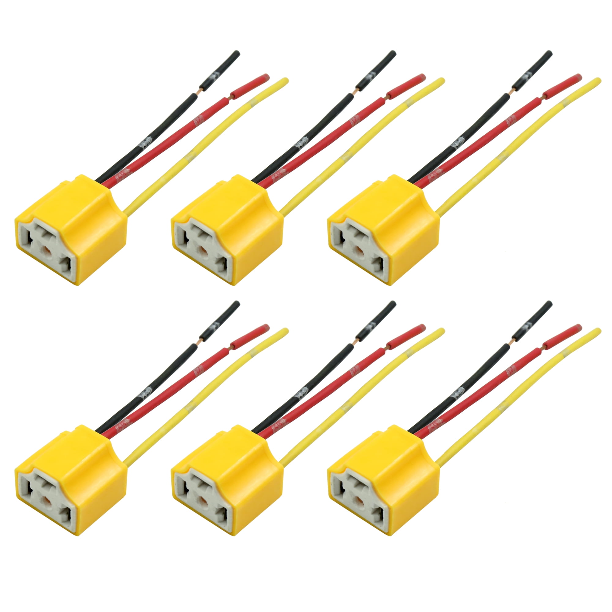 6pcs DC 12V Yeollow H4 Female Ceramic Headlight Socket Adapter Connector for Car Auto