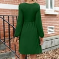 thumbnail image 4 of WTOBBY Women's Fashion Round Neck Casual Slim Solid Waist Long Sleeve Dresses - Elegant and Fitted Dress with Waist Accent, Perfect for Slimming Silhouettes or Office Wear,Army Green L, 4 of 5